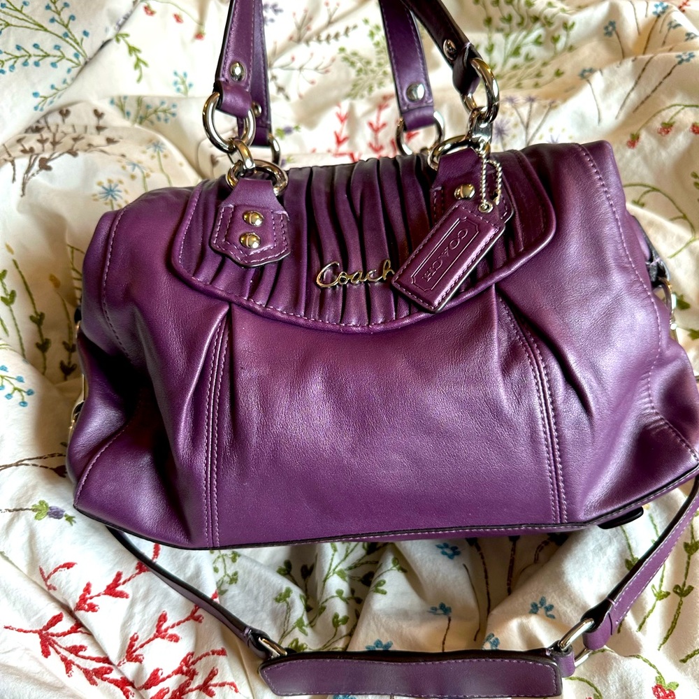 Vintage Purple leather ruched Coach purse